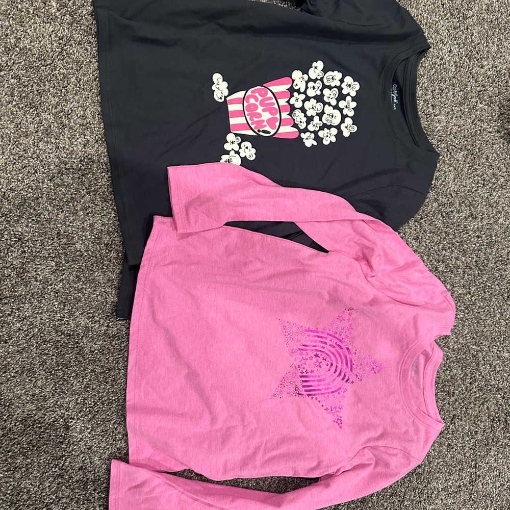 Cat & Jack Black Long Sleeve Popcorn Graphic Tee & Pink Long Sleeve Star Tee